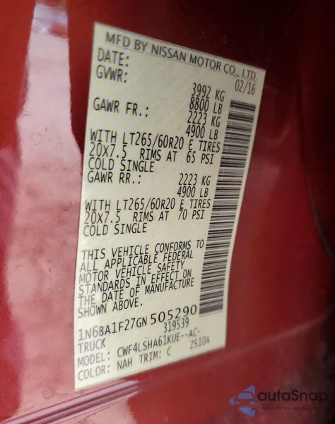 2016 Nissan Titan Xd Sl z USA, uszkodzony, nr VIN 1N6BA1F27GN505290